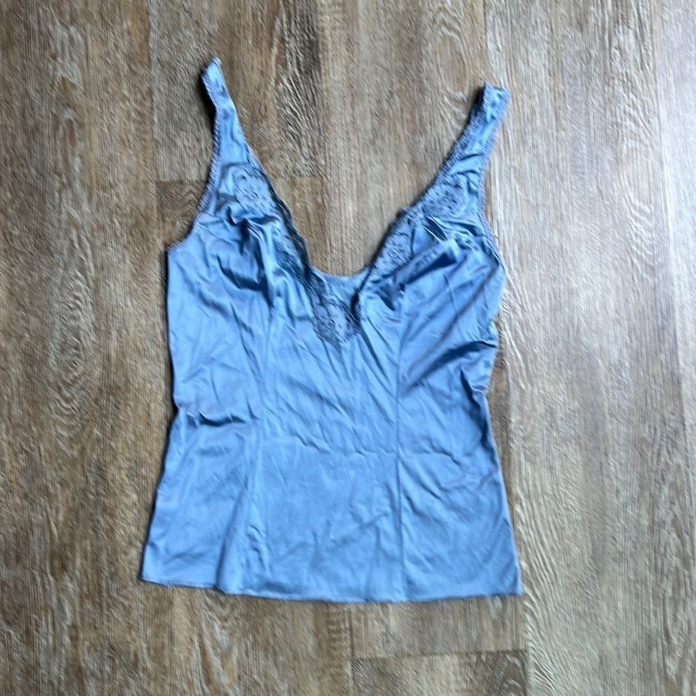 Vintage Vasserette Lace Periwinkle Lavender Blue Lingerie Tank 32 Small S